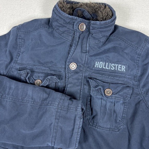 Y2K Hollister Carpinteria Jacket Men XL Blue Canvas Sherpa Lined Military Winter